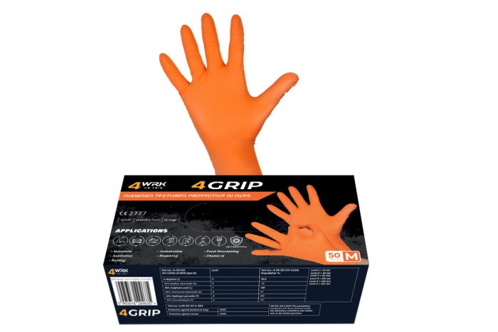 Manusi nitril/diamant portocaliu 4WRK 4GRIP 50 buc