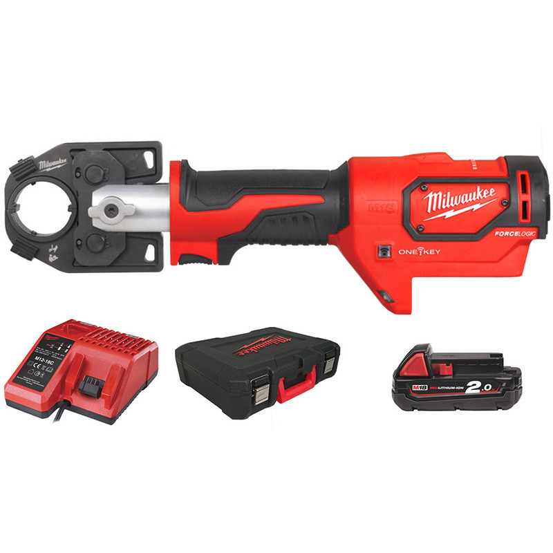 Masina hidraulica de sertizat cablu Milwaukee M18 HCCT-201C, domeniu presare 16-300 mm², livrata cu acumulatori, valiza