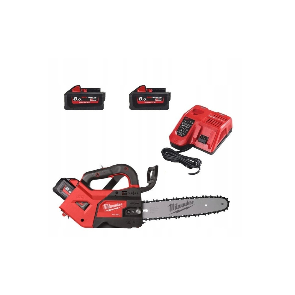 MILWAUKEE M18 FTHCHS30-802, FIERĂSTRĂU CU LANȚ 30 CM CU MÂNER SUPERIOR M18 FUEL™, 2 BATERII 8AH, INCARCATOR