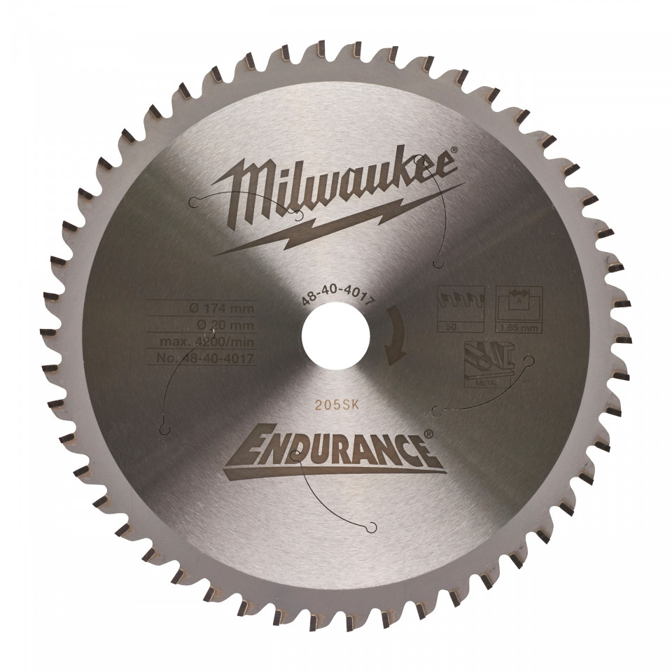 Pânze fierăstrău circular pentru metal Milwaukee (Diametru interior disc (mm): 20, Nr. dinți: 50, Diametrul exterior al pânzei (mm): 174, Lățime tăiere (mm): 1.65)