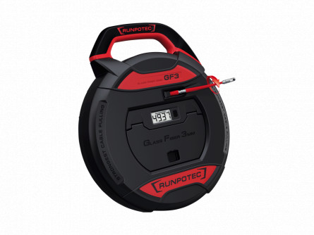 RUNPOTEC, GF3 - Tragator cablu din fibra de sticla cu accesorii si contor electronic, Ø 3mm x 30m