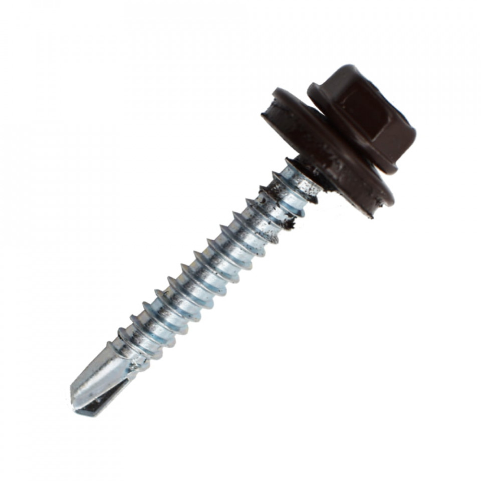 Suruburi Autoforante cu cap hexagonal, DIN 7504K, filet lemn, RAL 8017+saiba EPDM , 4.8x25mm, 250 bucati