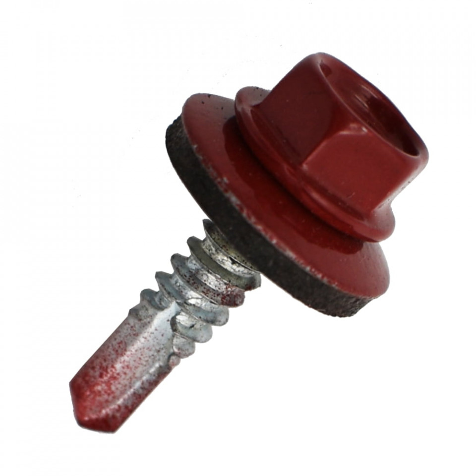 Suruburi Autoforante cu cap hexagonal, DIN 7504K, filet metal, (GT3) RAL 3005+saiba EPDM, 4.8x25mm, 250 bucati