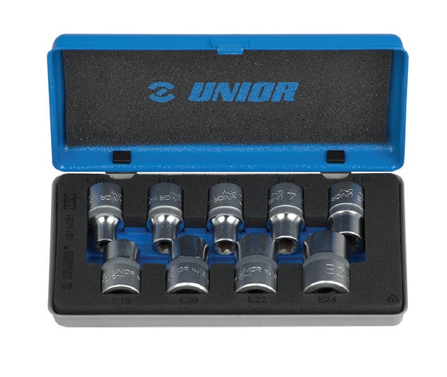 Trusa 9 capete chei tubulare cu profil TX interior 1/2" in cutie metalica, 10-24 mm