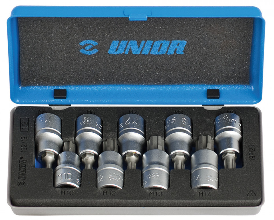 Trusa de 9 capete chei tubulare cu profil Ribe exterior in cutie de tabla, M5-M14