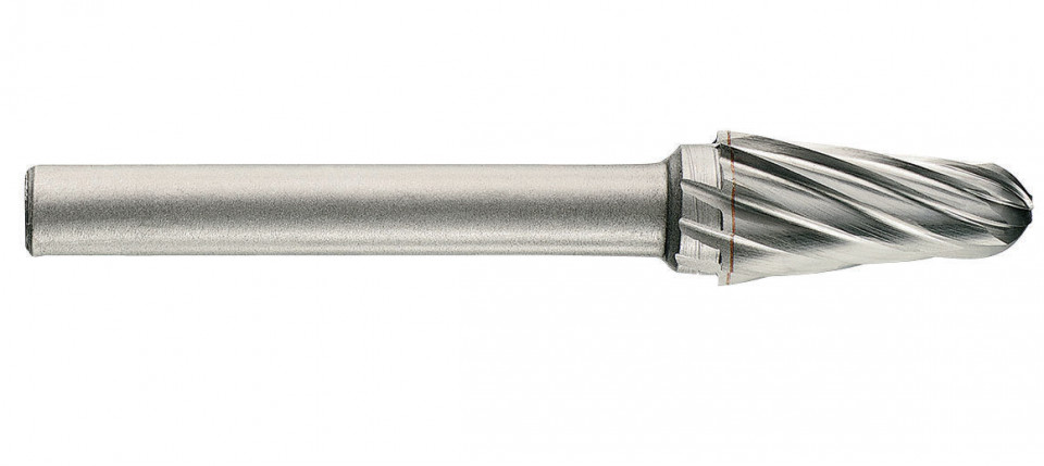 1036701 Freza din carbura de tungsten forma L - conica cu cap rotunjit, tais simplu, tip A, DIM 10, Coada 6
