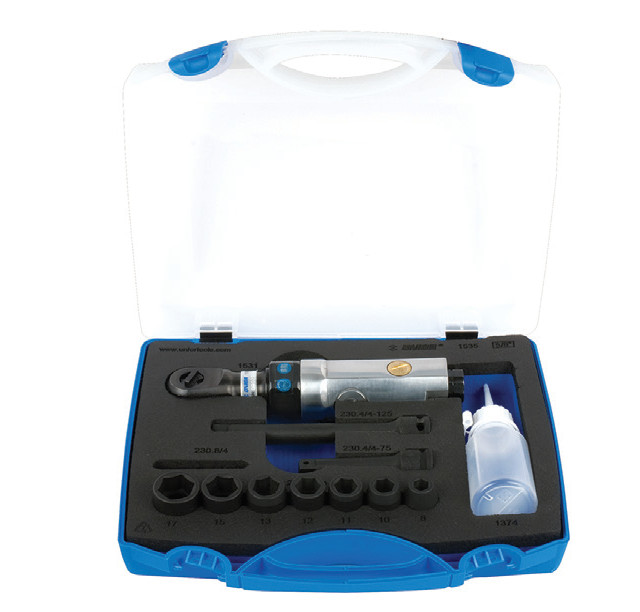 1535 Antrenor reversibil pneumatic si set de capete chei tubulare 3/8" in cutie plastic / 13 piese - 615513