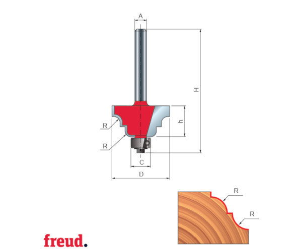 38- Freza profilata concav convex, cu tesire intre ele, cu rulment copier inferior, placata CMS, Z=2, cu coada, DIM 29.4 - 38-30