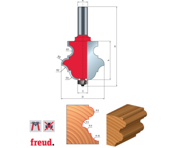 99- Freza multiprofil, placata CMS Z=2, cu coada si rulment copier inferior, DIM 54.7 - 99-PK112P