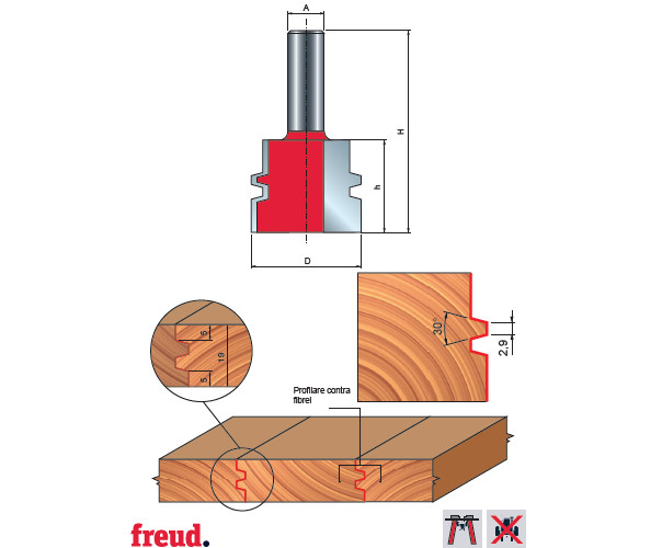 99- Freza profilata pentru imbinari cu un dinte, placata CMS, Z=2, cu coada, D 38 - 99-03112P