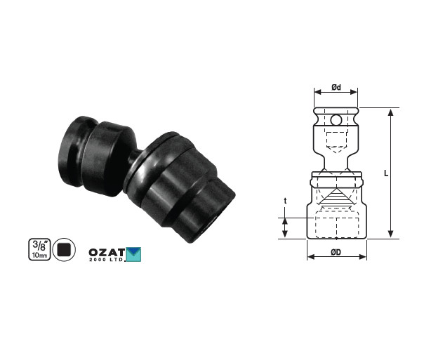 Cap cheie tubulara articulat OZAT 3/8", varianta scurta 5/8" L60mm