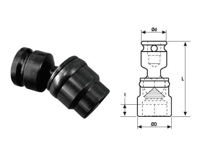 Cap cheie tubulara de impact articulata OZAT 3/4" 6 laturi, scurta 22mm L90mm