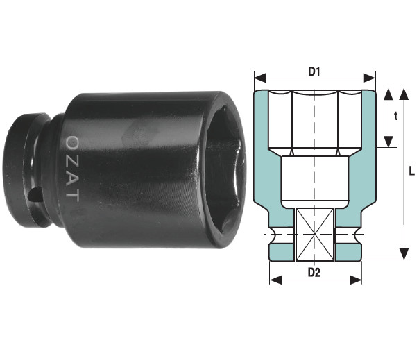 Cap cheie tubulara de impact OZAT 1" 6 laturi, lung 3 7/8" L143mm