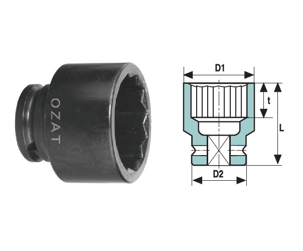 Cap cheie tubulara de impact OZAT 3/4" 12 laturi, scurt 1 7/16" L56mm