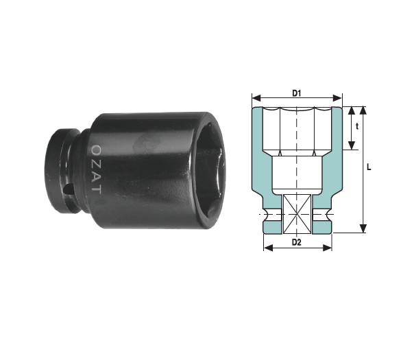 Cap cheie tubulara de impact OZAT 3/4" 6 laturi, lung 44mm L90mm