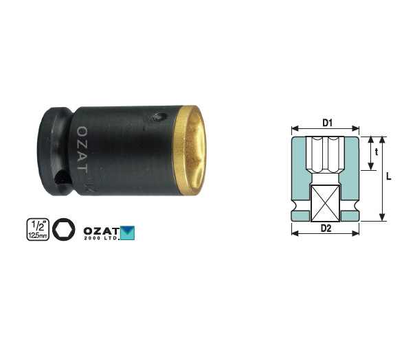 Cap cheie tubulara impact cu profil protectie de aluminiu OZAT 1/2" 6 laturi, scurta 17mm L50mm