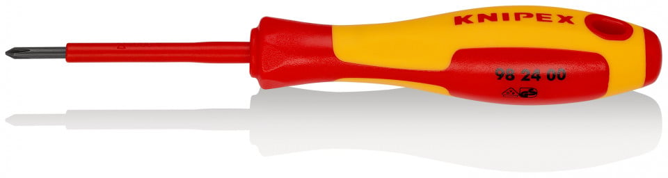 KNIPEX 98 24 00 șurubelniță pentru șuruburi cu fantă în cruce Phillips® mâner izolator multicomponent, testat de VDE brunat 162 mm