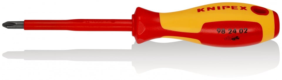 KNIPEX 98 24 02 șurubelniță pentru șuruburi cu fantă în cruce Phillips® mâner izolator multicomponent, testat de VDE brunat 212 mm