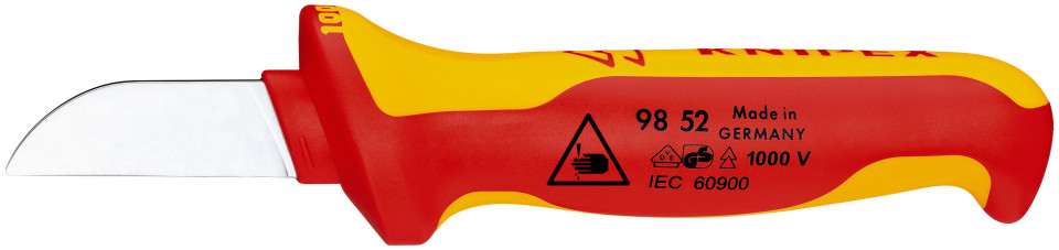 KNIPEX 98 52 Cuțit de tăiat cabluri mâner izolator multicomponent, testat de VDE 190 mm