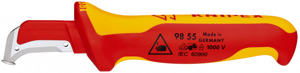 KNIPEX 98 55 SB cuțit de decapare cu sabot de glisare mâner izolator multicomponent, testat de VDE 180 mm (carton cu autoservire/în blister)