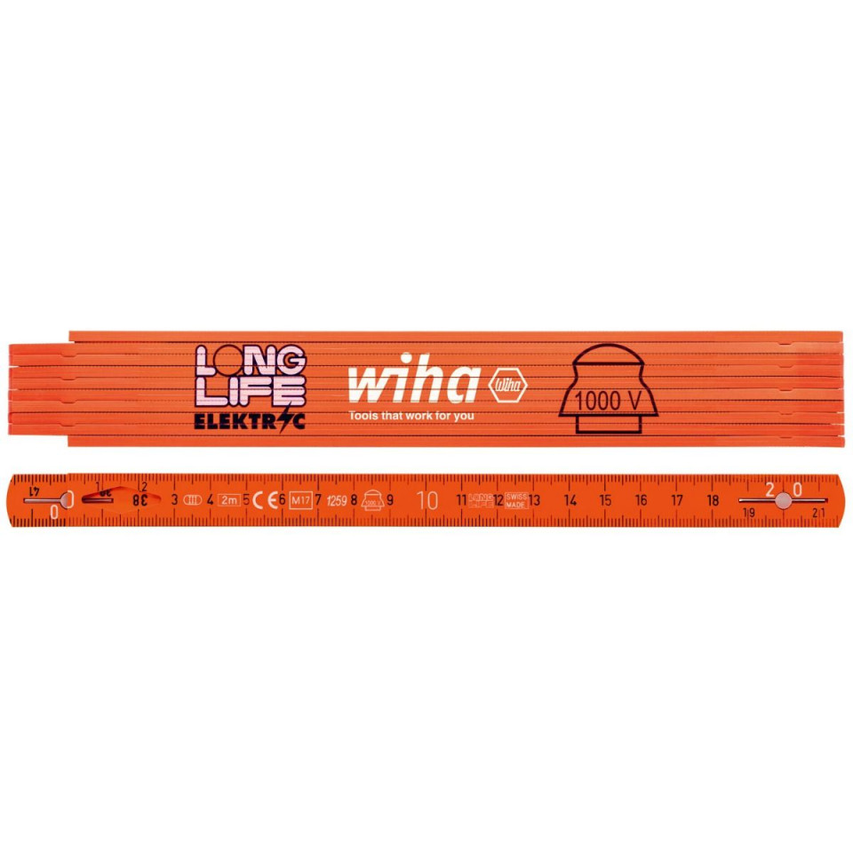 Metru pentru electricieni, izolat 1000 V, WIHA, 2 m