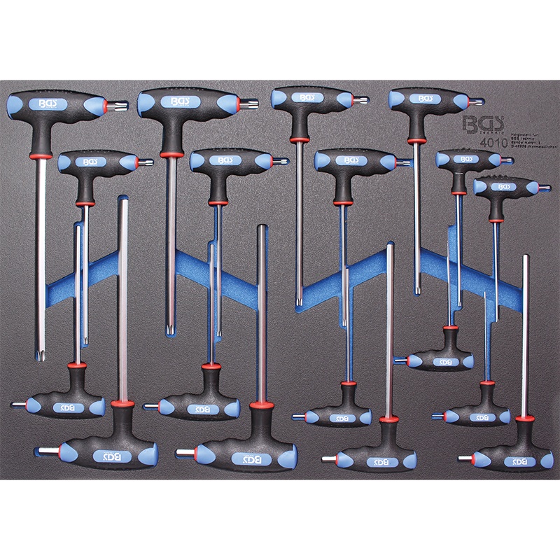 Organizator pentru carucior BGS, 18 piese: maner T, Hexagon Interior & Torx, 3/3 sertar