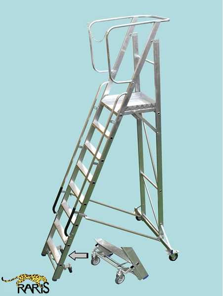 Scara platforma aluminiu RARIS, trepte late, blocare la picior, mobila, pliabila, tip SPMS