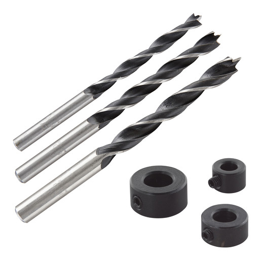 Set 3 burghie 6,8,10 mm, cu opritor si varf de centrare, pentru lemn si placaje Wolfcraft 2733000, crom vanadiu, cu opritor de profunzime din zinc turnat sub presiune