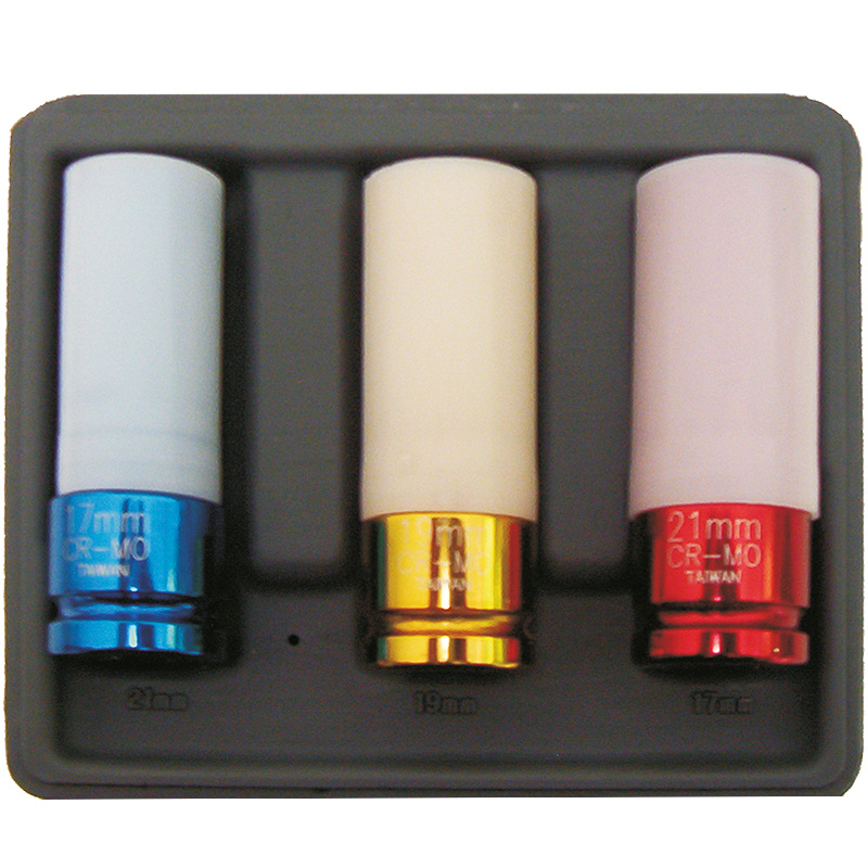 Set 3 piese chei tubulare de impact cu protectie, 1/2", 17-21mm