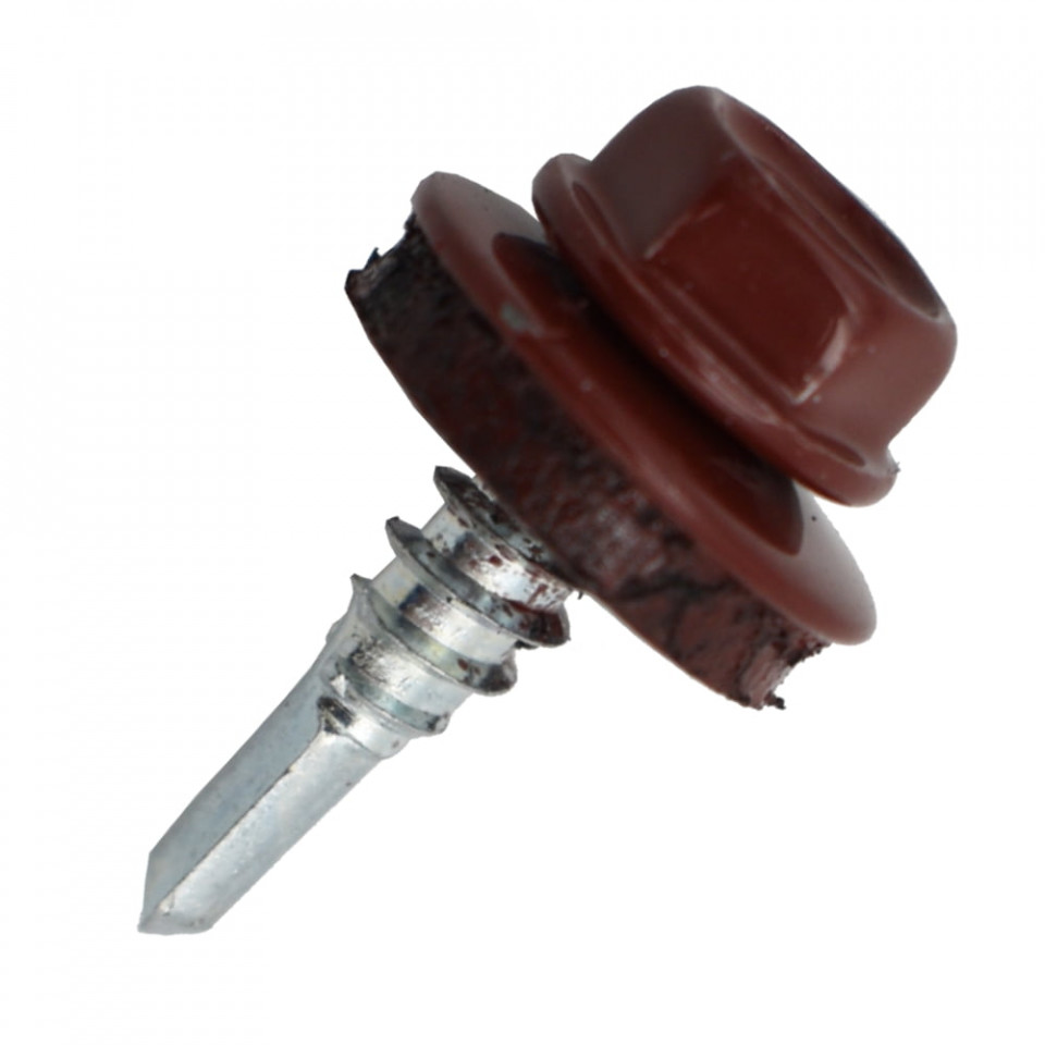 Suruburi Autoforante cu cap hexagonal, DIN 7504K, filet metal, (GT3) RAL 3009+saiba EPDM, 4.8x19mm, 250 bucati