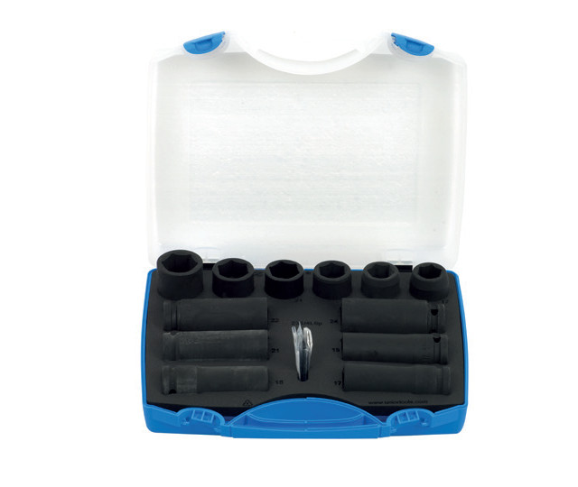 Trusa 12 piese Unior capete chei tubulare de impact 1/2" in cutie de plastic, 17-24mm