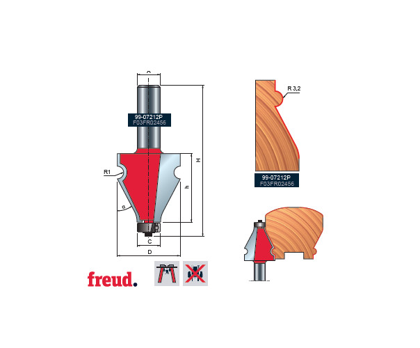 99- Freza pentru tablii, profil sinusoidal, placata CMS Z=2, cu coada si rulment copier inferior, DIM 76.2 - 99-22112P