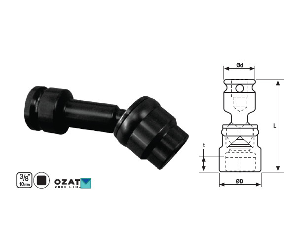 Cap cheie tubulara articulat OZAT 3/8", varianta lunga 9/16" L150mm