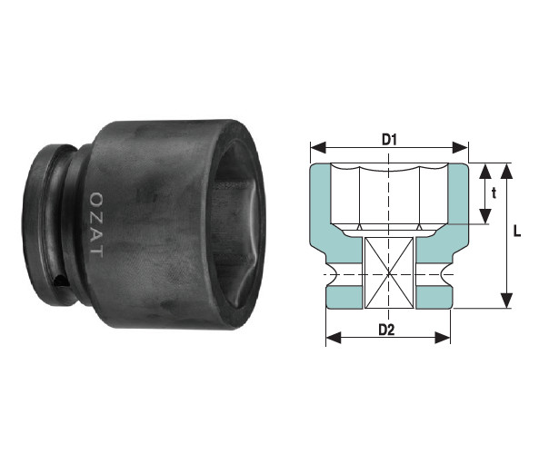 Cap cheie tubulara de impact OZAT 1" 6 laturi, scurt 40mm L64mm