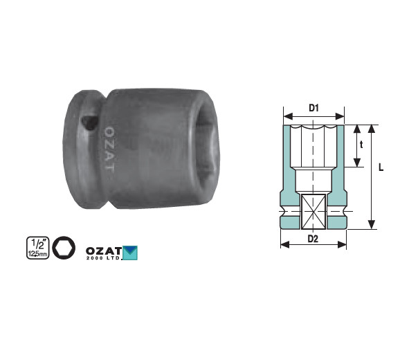Cap cheie tubulara impact cu pereti subtiri OZAT 1/2" 6 laturi, scurta 21mm L38mm