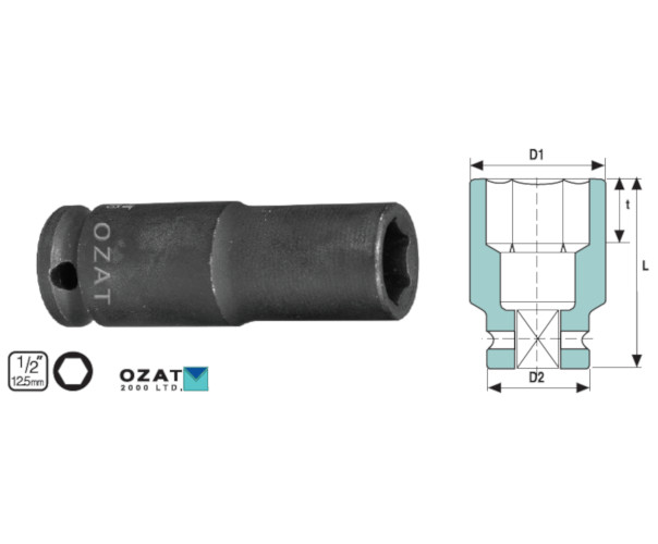Cap cheie tubulara impact OZAT 1/2" 6 laturi, lunga 26mm L78mm