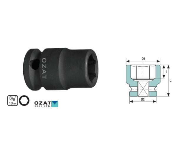 Cap cheie tubulara impact OZAT 3/8" 6 laturi, scurta 8mm L30mm