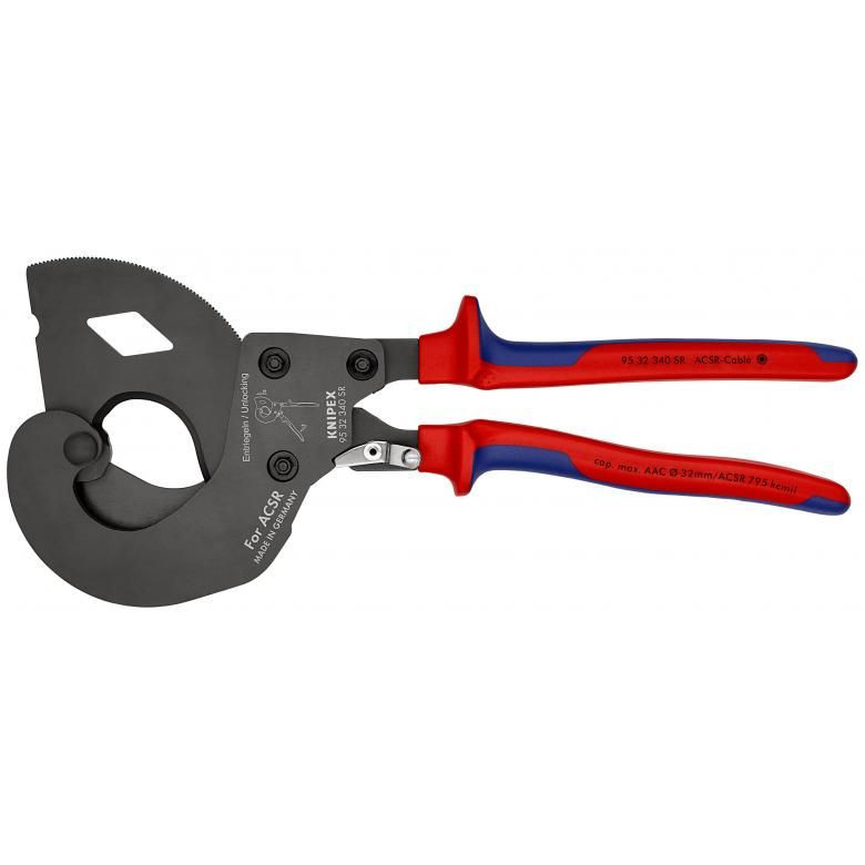Foarfeca cu clichet pentru taiat cabluri ACSR, KNIPEX, 340 mm