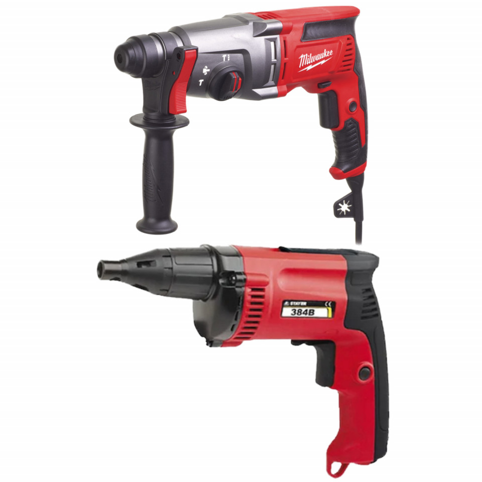 Kit rotopercutor Milwaukee 2.4 jouli + surubelnita pentru gips carton 600 W Stayer