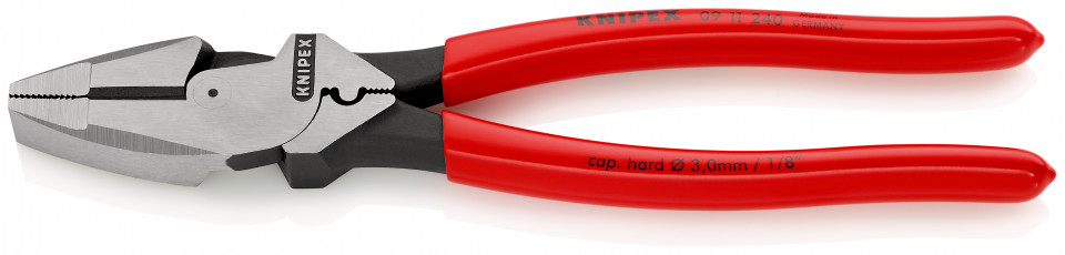 KNIPEX 09 11 240 Patenti Combi cu parghie mare "Lineman's Pliers" model american acoperit cu material plastic aderent vopsit negru 240 mm