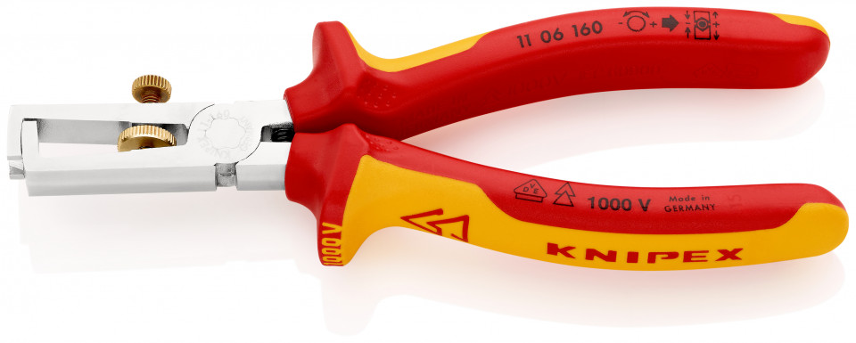 KNIPEX 11 06 160 Clește dezizolator Cu arc de deschidere, universal izolate, cu manere multicomponent, testate VDE cromat 160 mm