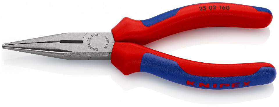 KNIPEX 25 02 160 Clește plat-rotund cu tăiș (patent cu cioc drept) cu manşoane multicomponent vopsit negru 160 mm