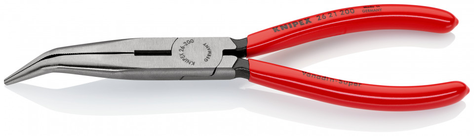 KNIPEX 26 21 200 Clește plat-rotund cu tăiș (patent cu cioc angular) acoperite cu plastic vopsit negru 200 mm