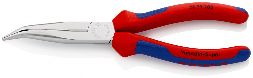 KNIPEX 26 25 200 Clește plat-rotund cu tăiș (patent cu cioc angular) cu manşoane multicomponent cromat 200 mm