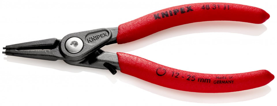 KNIPEX 48 31 J1 clește de precizie pentru inele de siguranță pentru inele interioare cu alezaje cu protecţie la supraîntindere acoperit cu material plastic aderent bonderizat în culoarea gri 140 mm