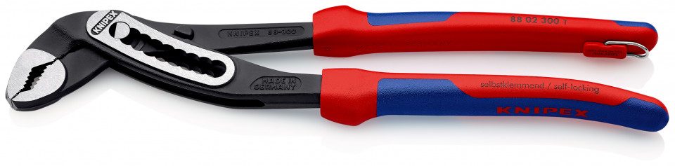KNIPEX 88 02 300 T Alligator® Cleşte pentru pompe de apă cu manşoane multicomponent, cu cârlig de fixare integrat pentru montarea unei siguranţe împotriva căderii vopsit negru 300 mm