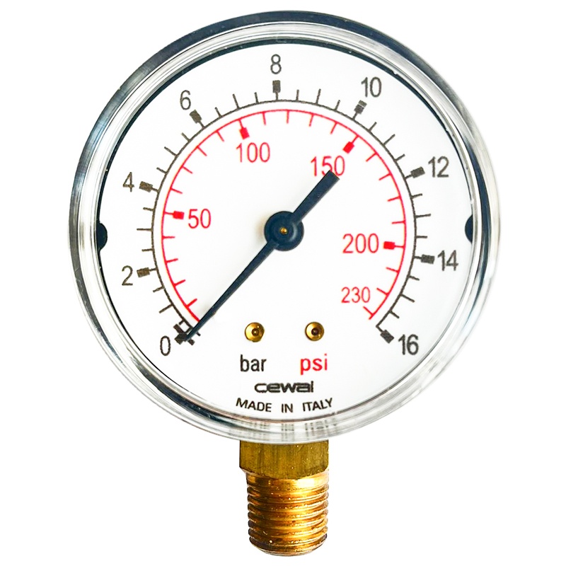 Manometru D63 mm cu racord inferior 1/4", 16 bar, FIAC
