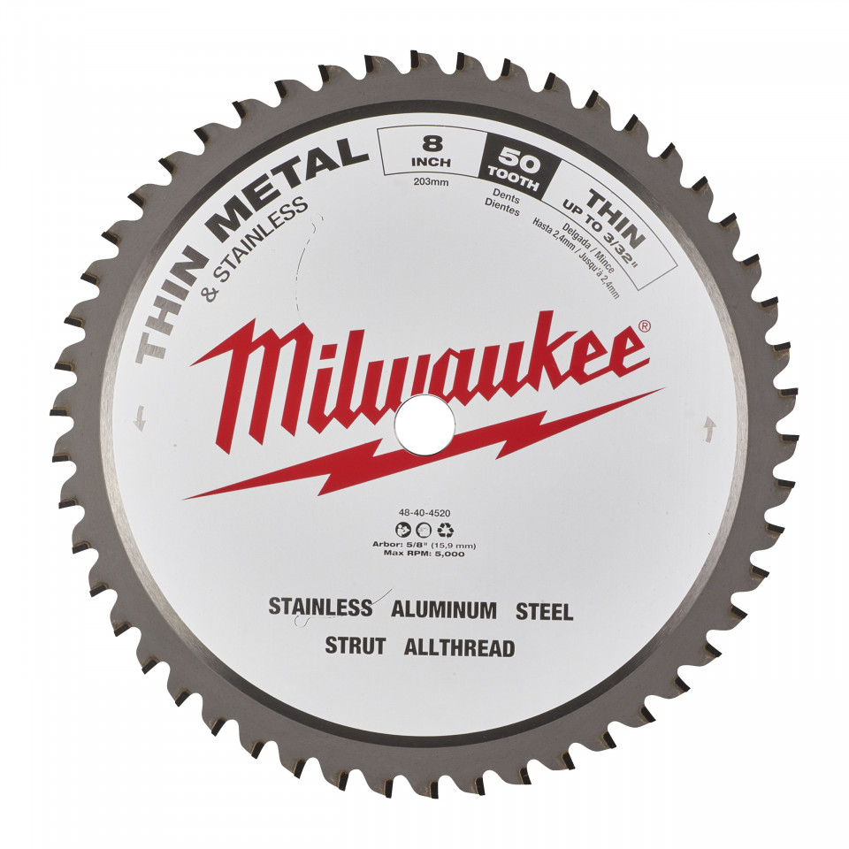 Pânze fierăstrău circular pentru metal Milwaukee ( Nr. dinți: 50, Diametrul exterior al pânzei (mm): 203, Lățime tăiere (mm): 1.8)