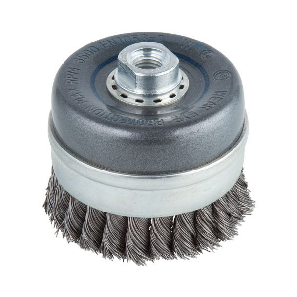 Perie Wolfcraft 2150000, tip oala, D 90 mm, fir rasucit, pentru polizoare unghiulare, filet M14