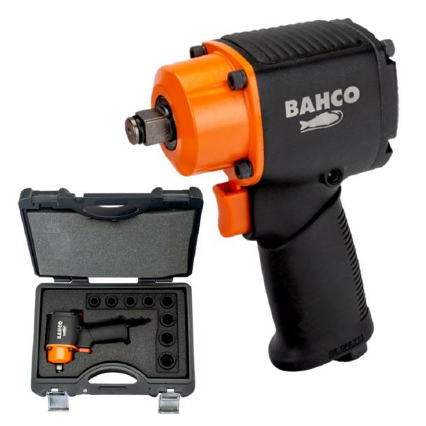 Pistol pneumatic de insurubat cu impact Bahco BPC813, 1/2'', 678 Nm + set chei tubulare de impact in valiza de transport